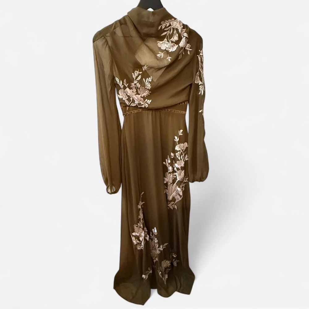 ASOS Olive Green Floral-Embroidered Long Sleeve Midi Dress - Picture 4 of 8